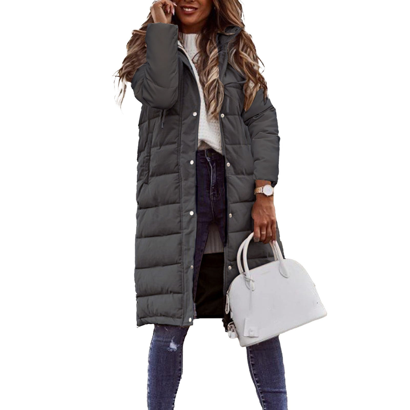 Hoodie mit Knopfverschluss und langen Ärmeln – Mid-Length Baumwolljacke im Streetstyle
