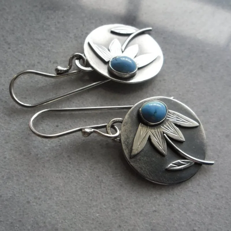 Vintage Silber Ohrringe mit Blume und blauer Stein