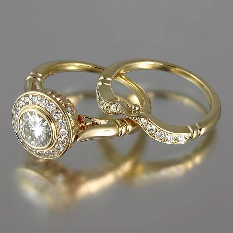 Vintage Gold- und Zirkonia-Ring-Set