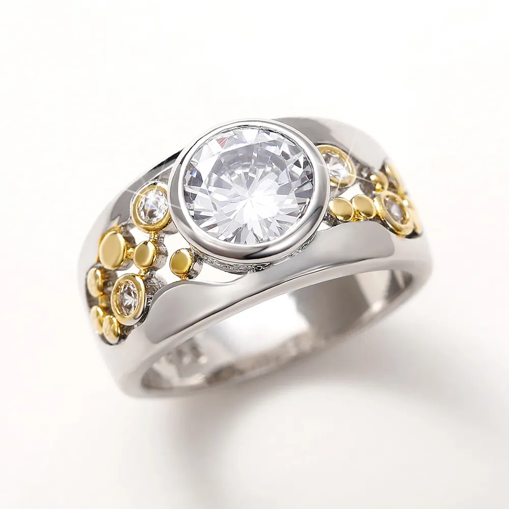 Vintage Ring aus Gold & Silber mit Zirkonia-Steinen