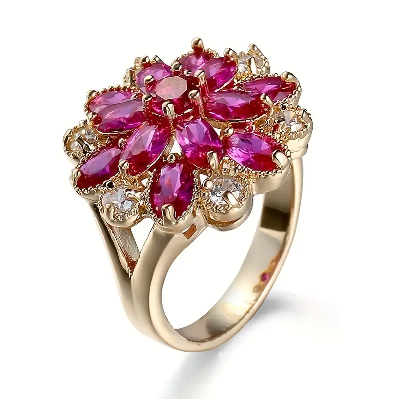 Ring mit rosa Blume und Kristallen