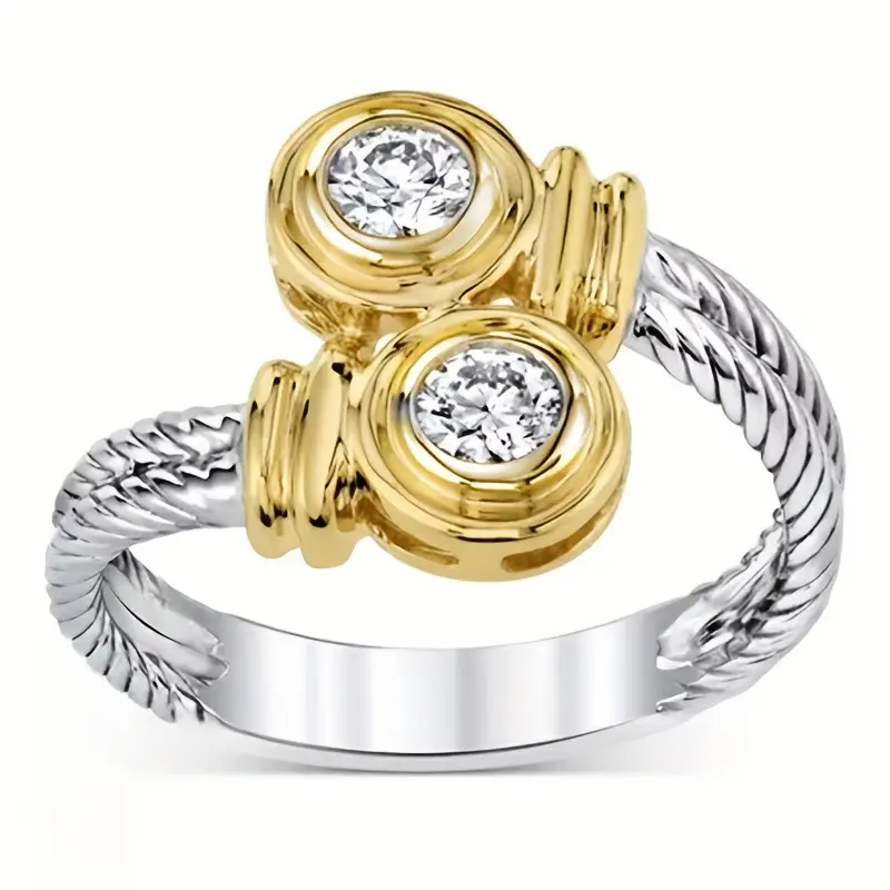 Offener Ring aus Gold und Silber mit Zirkonium
