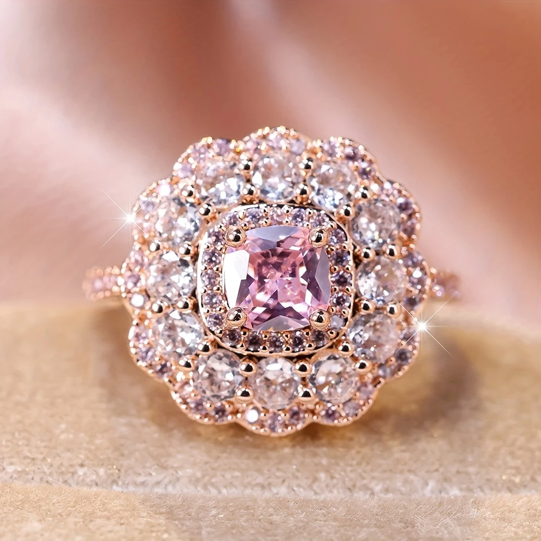 Vintage Rosa Kristall Mandala Ring