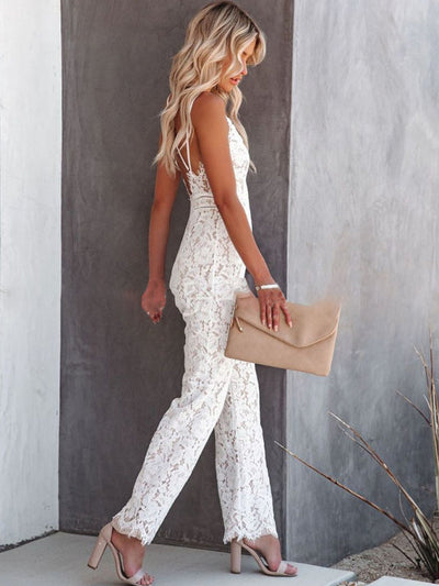 Ärmelloser Boho-Spitzen-Jumpsuit für Damen