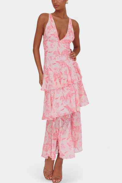 Kensie – Chiffonkleid Mit V-Ausschnitt Und Fließenden Lagen