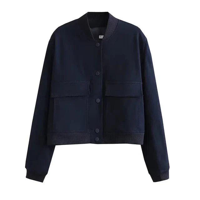 Kurze Damen Übergangsjacke – Collegejacke mit Knöpfen & Bündchen