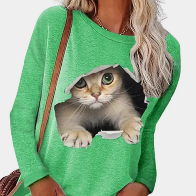 Katzenliebe: Elegante Damenbluse im trendigen Printdesign