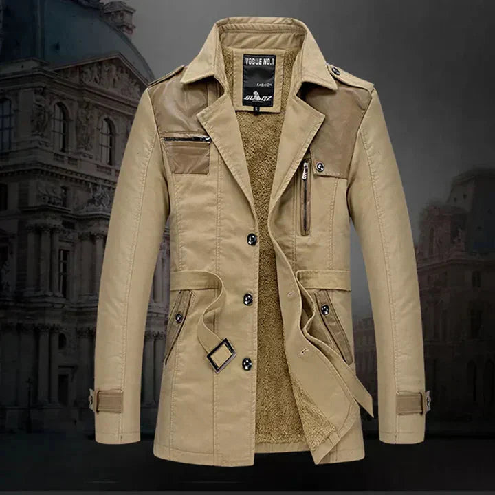 Klassischer Herren Trenchcoat mit isolierender Wärme und taillierbarem Gürtel