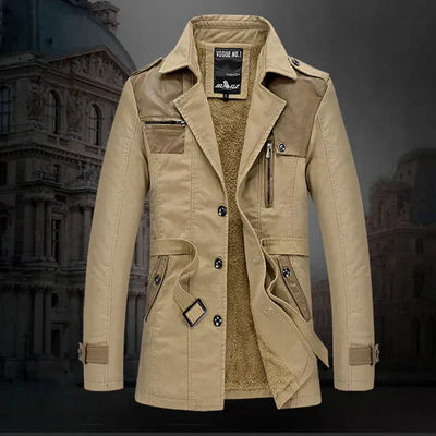 Klassischer Herren Trenchcoat mit isolierender Wärme und taillierbarem Gürtel
