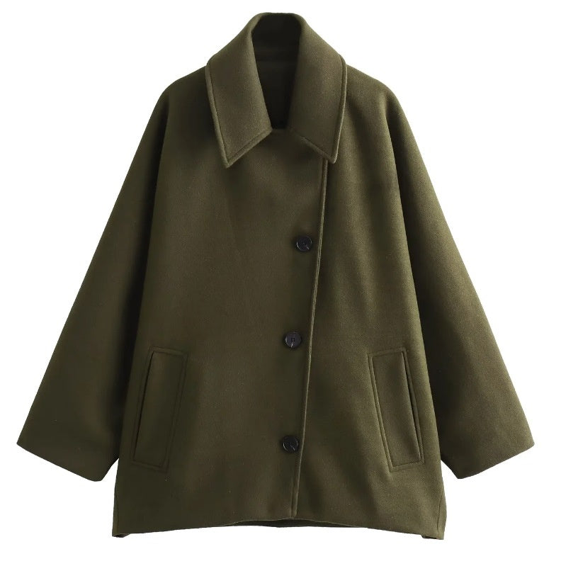 Kurzer Wollmantel mit Batwing-Ärmeln aus Wollmischung für den Winter