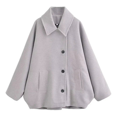 Kurzer Wollmantel mit Batwing-Ärmeln aus Wollmischung für den Winter