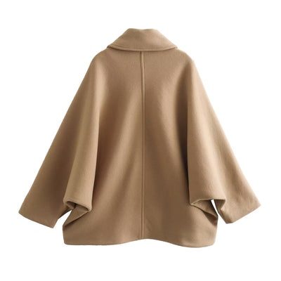 Kurzer Wollmantel mit Batwing-Ärmeln aus Wollmischung für den Winter