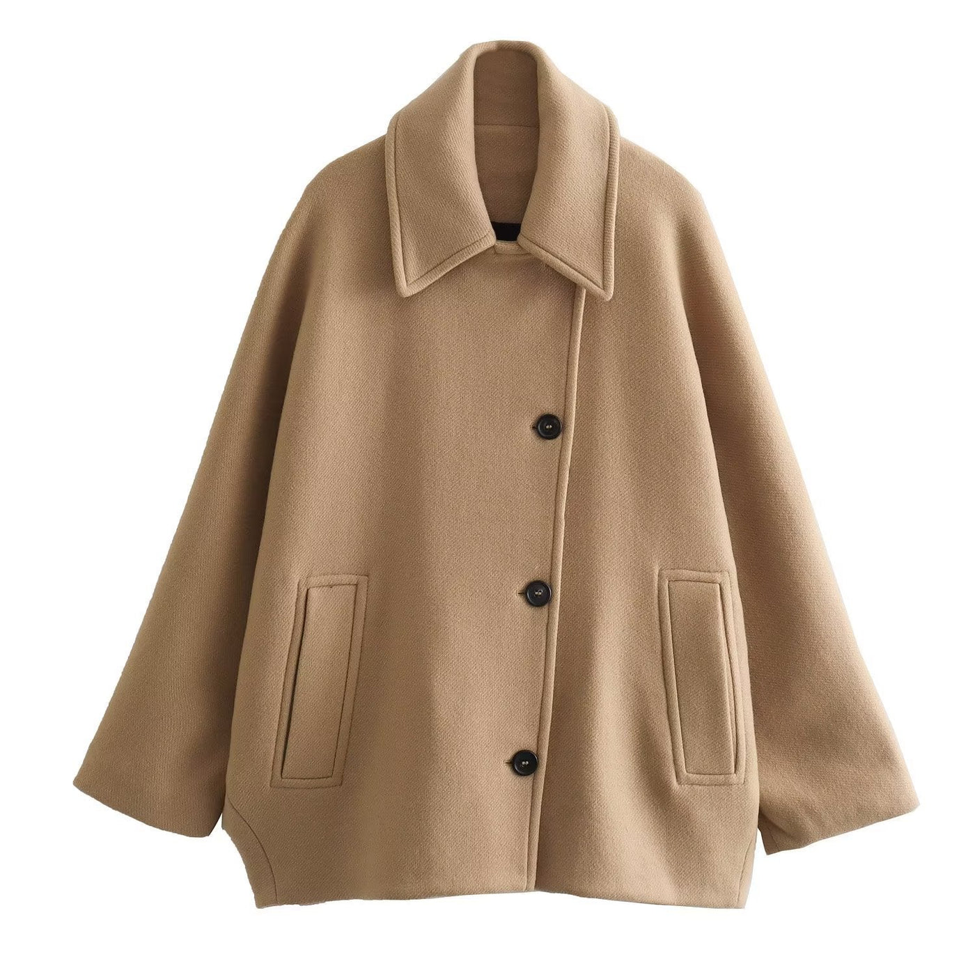 Kurzer Wollmantel mit Batwing-Ärmeln aus Wollmischung für den Winter