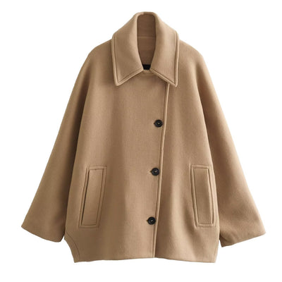 Kurzer Wollmantel mit Batwing-Ärmeln aus Wollmischung für den Winter