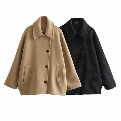 Kurzer Wollmantel mit Batwing-Ärmeln aus Wollmischung für den Winter