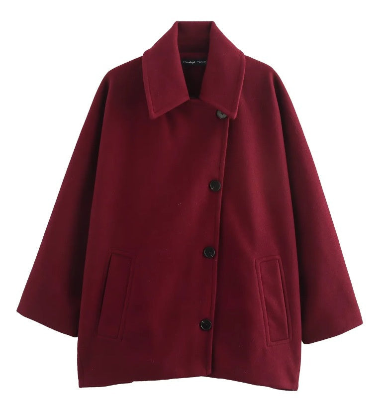 Kurzer Wollmantel mit Batwing-Ärmeln aus Wollmischung für den Winter