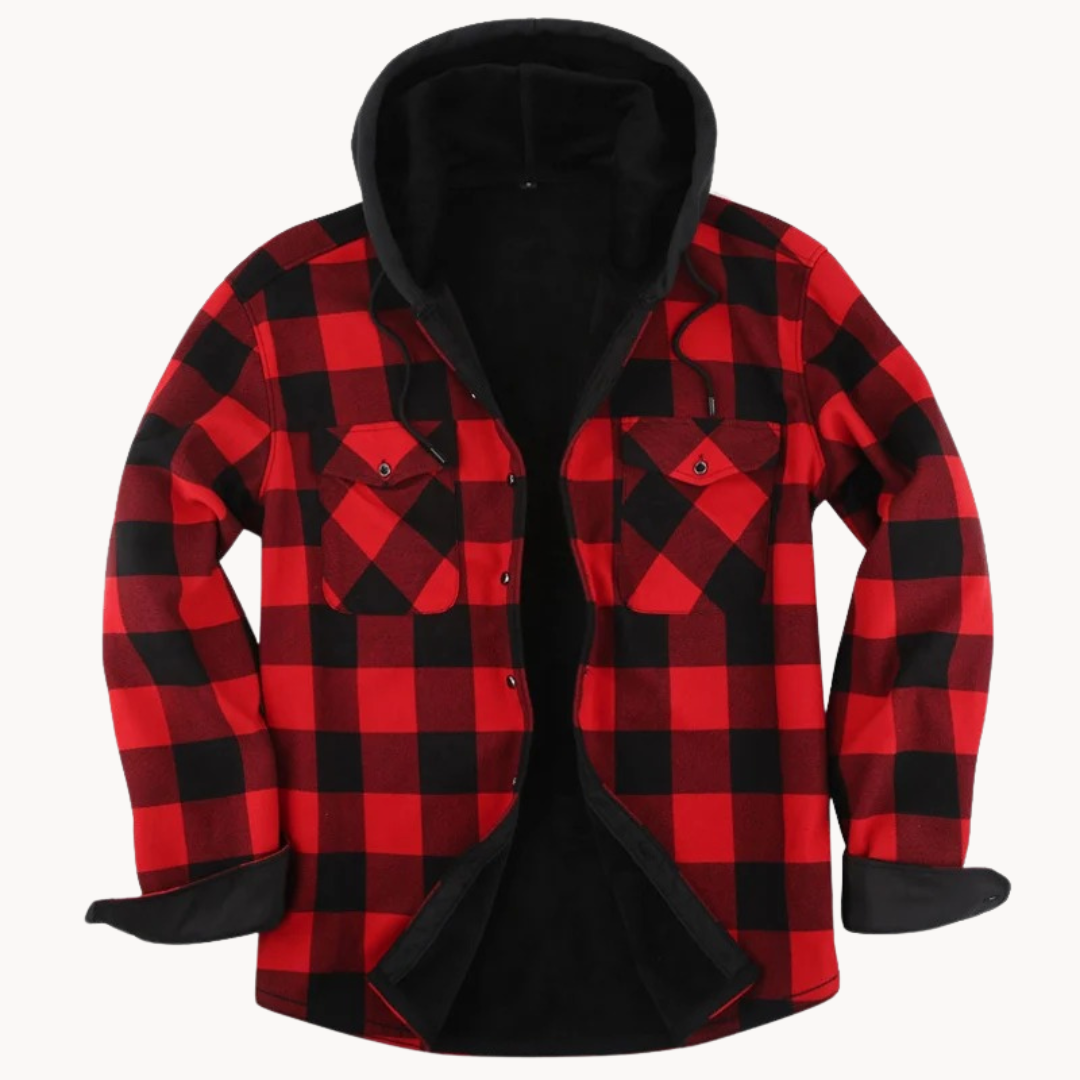 Kuschelige Herren-Flanelljacke mit Kapuze und Fleece-Futter für kalte Tage