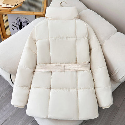 Kuscheliger Winter-Mantel mit Karomuster und Schnür-Design – Modisch, Locker und Dick, Ideal für die kalte Jahreszeit