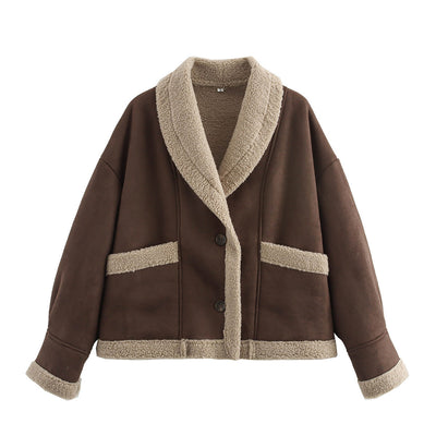 Lässiger Damen-Wollmantel mit Taschen und Pelzkragen für den Winter