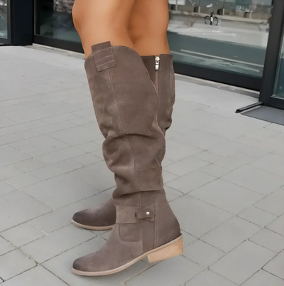 Luxuriöse Wildleder-Damenstiefel mit rutschfester Sohle für stilvolle Wintertage