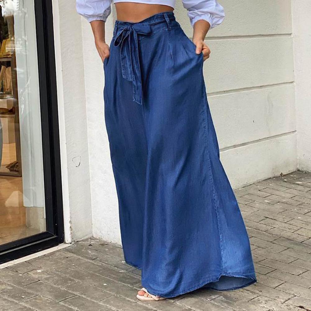 Heidi Krawatte Taille Übergroße Denim Weite Hosen Sommer