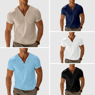 RONALD - STRICK-T-SHIRT MIT KNÖPFEN