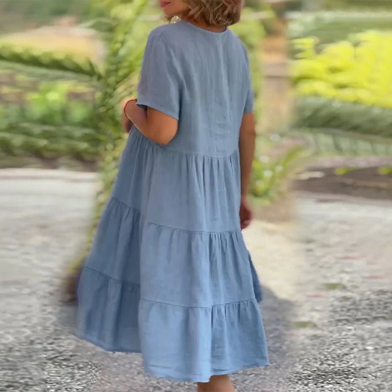 Leinen V-Ausschnitt Midikleid für Damen