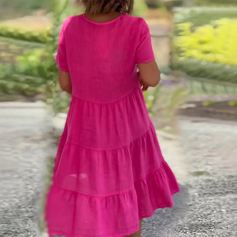 Leinen V-Ausschnitt Midikleid für Damen