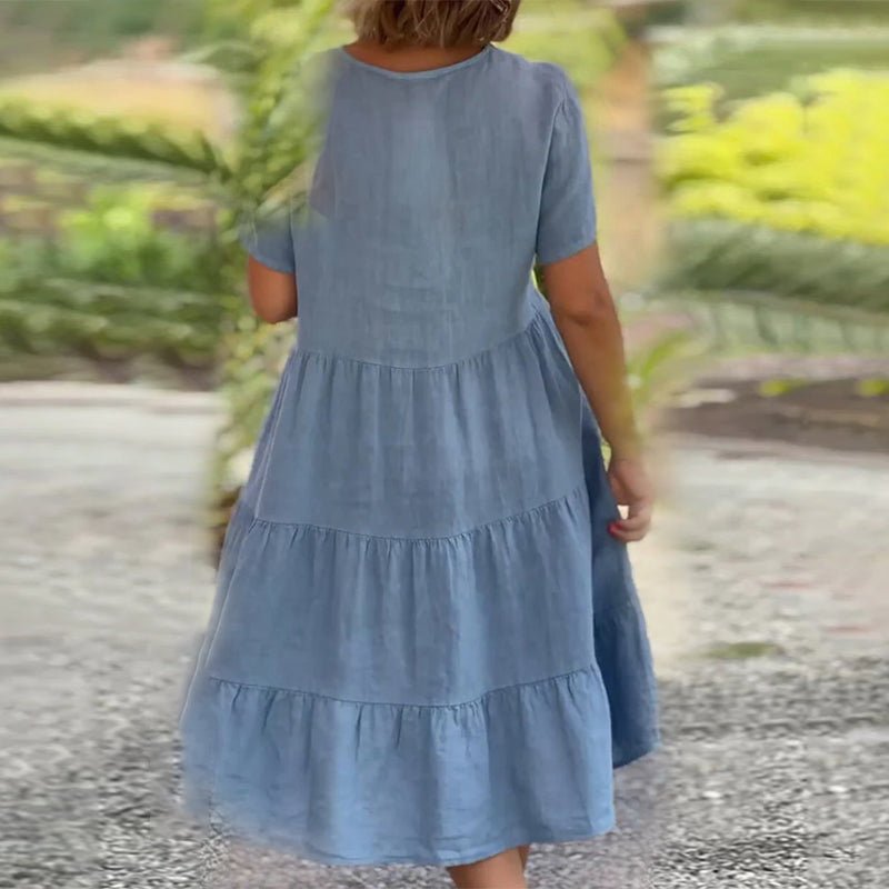 Leinen V-Ausschnitt Midikleid für Damen