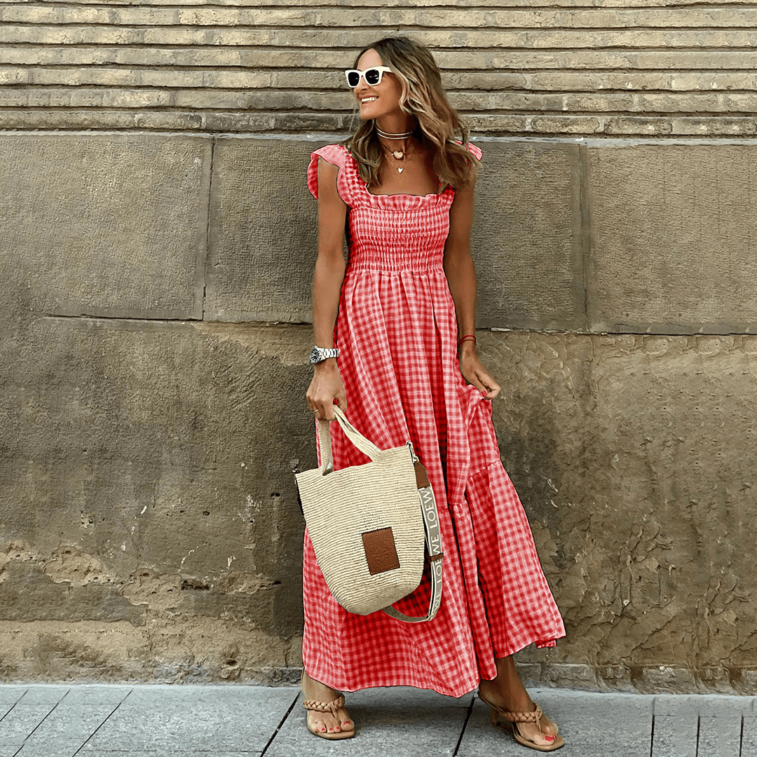 Élodie – Maxikleid mit Karomuster und Smoktaille