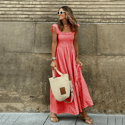 Élodie – Maxikleid mit Karomuster und Smoktaille