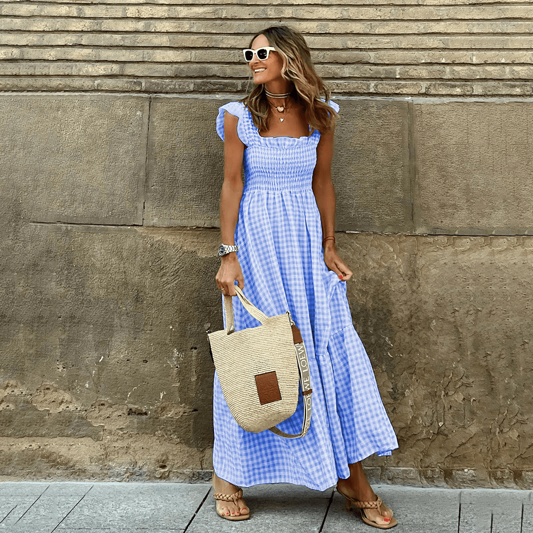 Élodie – Maxikleid mit Karomuster und Smoktaille