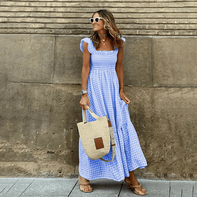 Élodie – Maxikleid mit Karomuster und Smoktaille