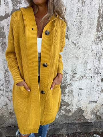 Mittellanger Strickcardigan für Damen in Hellgrau mit Taschen