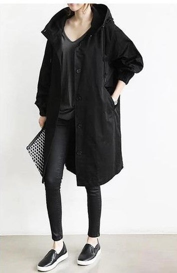 Modische Damenwindjacke mit langen Ärmeln - Mid-Längenschnitt und einfarbig