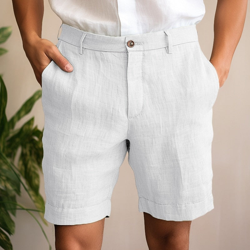 Leinen-Shorts mit Knopf für Herren