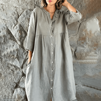 Oversized Langarm Leinenkleid für Damen