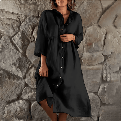 Oversized Langarm Leinenkleid für Damen