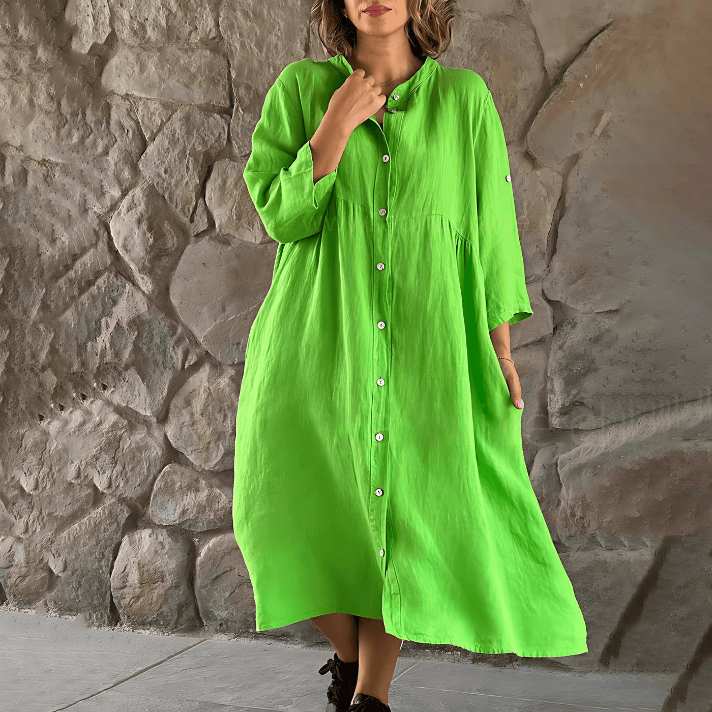 Oversized Langarm Leinenkleid für Damen