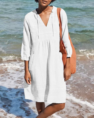Chloé – Leichtes Strandkleid mit V-Ausschnitt und 3/4-Ärmeln