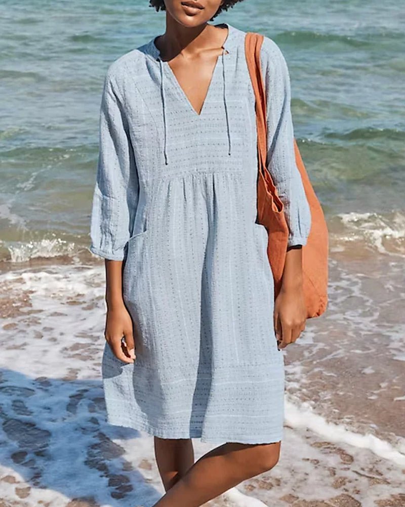 Chloé – Leichtes Strandkleid mit V-Ausschnitt und 3/4-Ärmeln