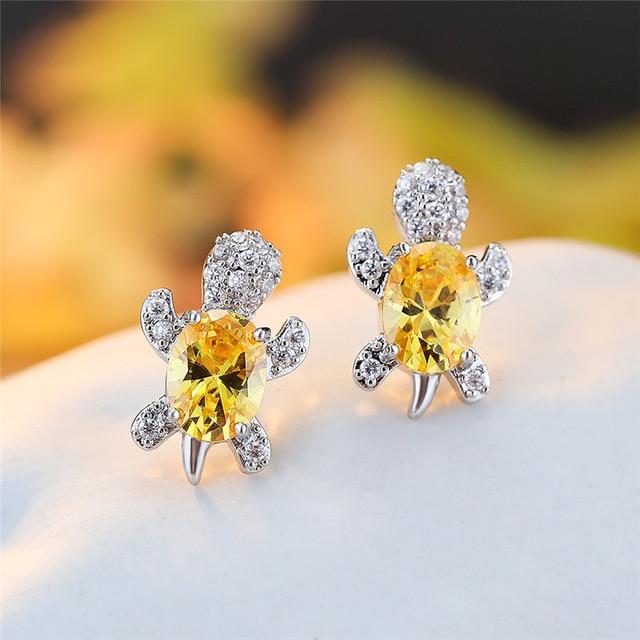 Meeres-Schildkröten-Ohrringe aus Zirkonium und Silber