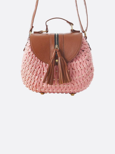 Lina | Kleine Schultertasche aus Strohseil mit verstellbarem Riemen & Quasten-Detail – Crossbody Sommertasche