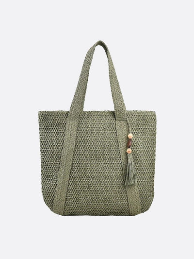 Sienna | Große Strohtasche mit Reißverschluss & Schulterriemen – Sommerliche Damen-Tote Bag mit Innentasche & Deko-Quaste