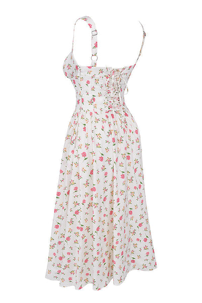 Damen-Midikleid aus Viskose mit Blumenmuster und V-Ausschnitt