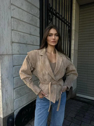 Selena | Damen  V-Ausschnitt Langarm Wildlederjacke