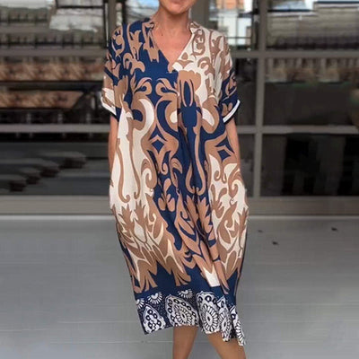 Rilana - V-Ausschnitt Und Lockeres Bedrucktes Midi Kleid