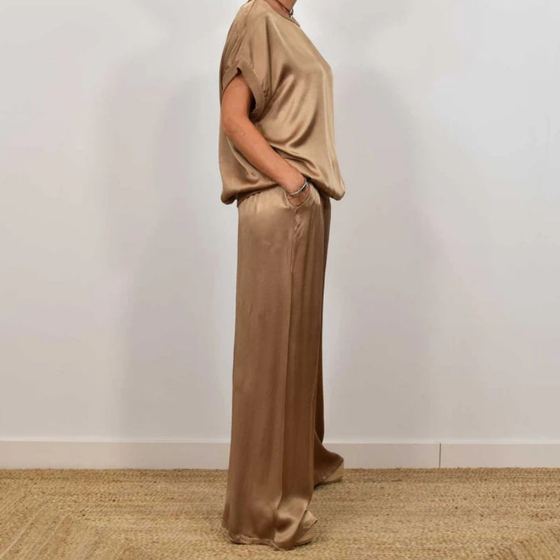 DENISE - SET AUS SATINTOP UND FLIESSENDER HOSE