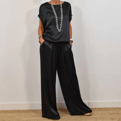 DENISE - SET AUS SATINTOP UND FLIESSENDER HOSE