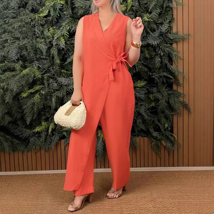 AIMEE - ÄRMELLOSER WICKEL-JUMPSUIT MIT SCHLEIFE